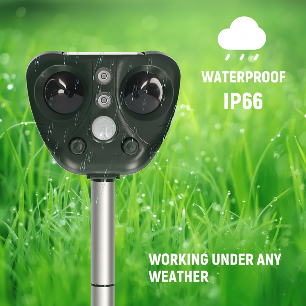 Solar Ultrasonic Bird Deterrent with Motion Sensor LED Lights and Ground Stake - Image 3