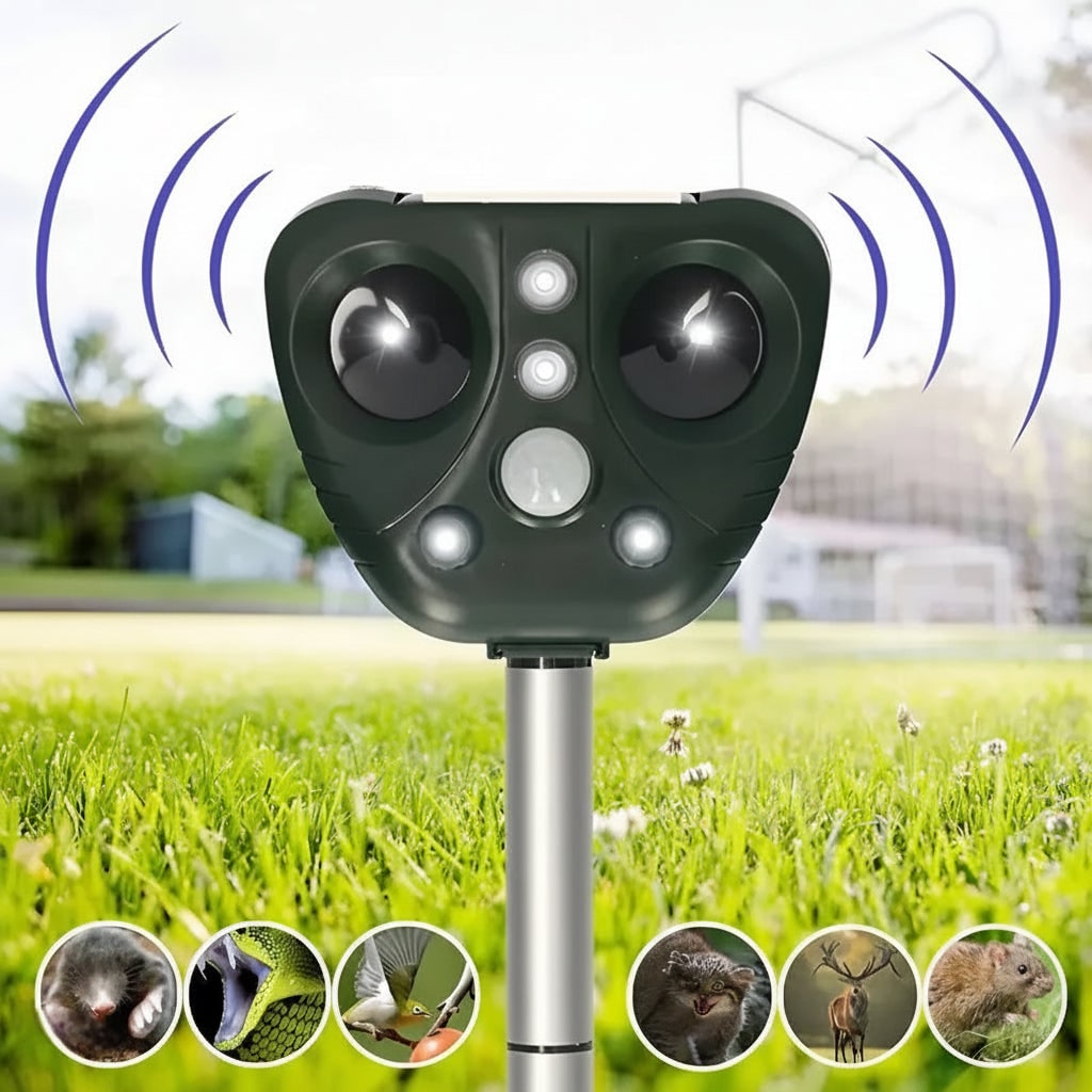 Solar Ultrasonic Bird Deterrent with Motion Sensor LED Lights and Ground Stake - Image 8