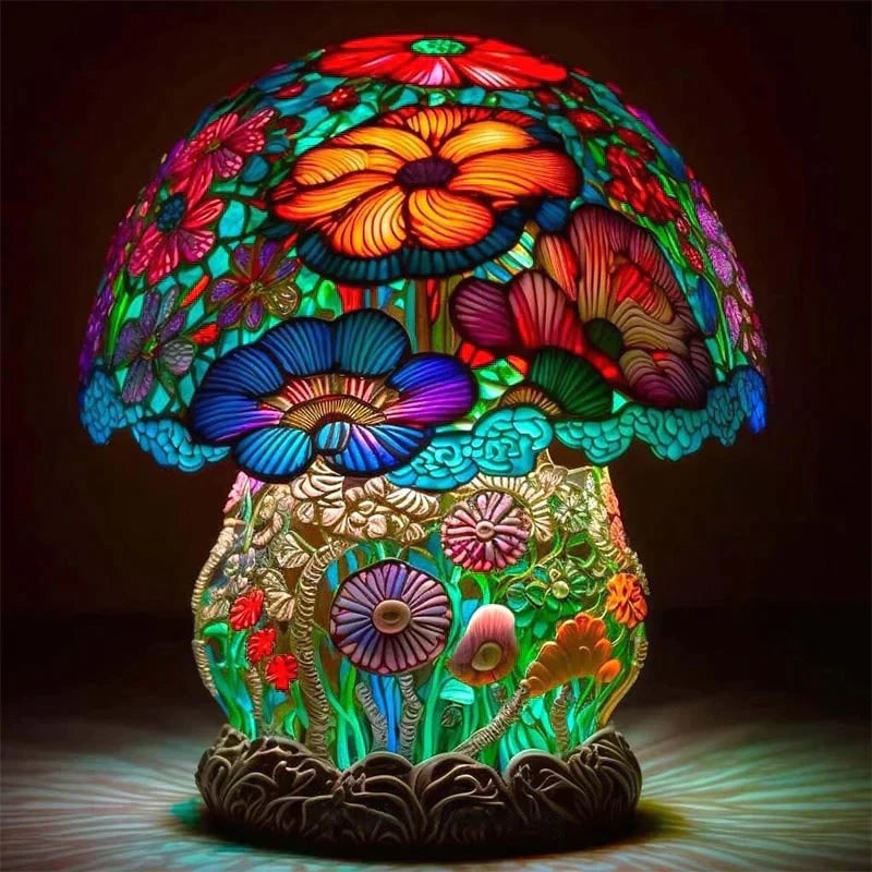 Stained Glass Effect Table Lamp with Warm LED Mood Lighting and Decorative Sculpted Base - Image 2