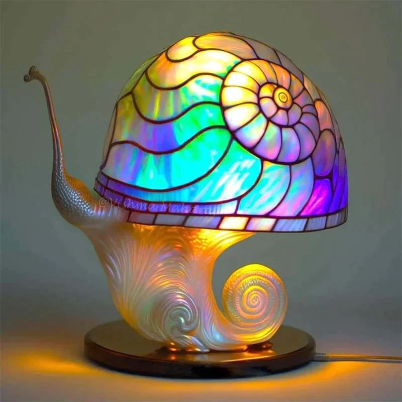 Stained Glass Effect Table Lamp with Warm LED Mood Lighting and Decorative Sculpted Base - Image 4