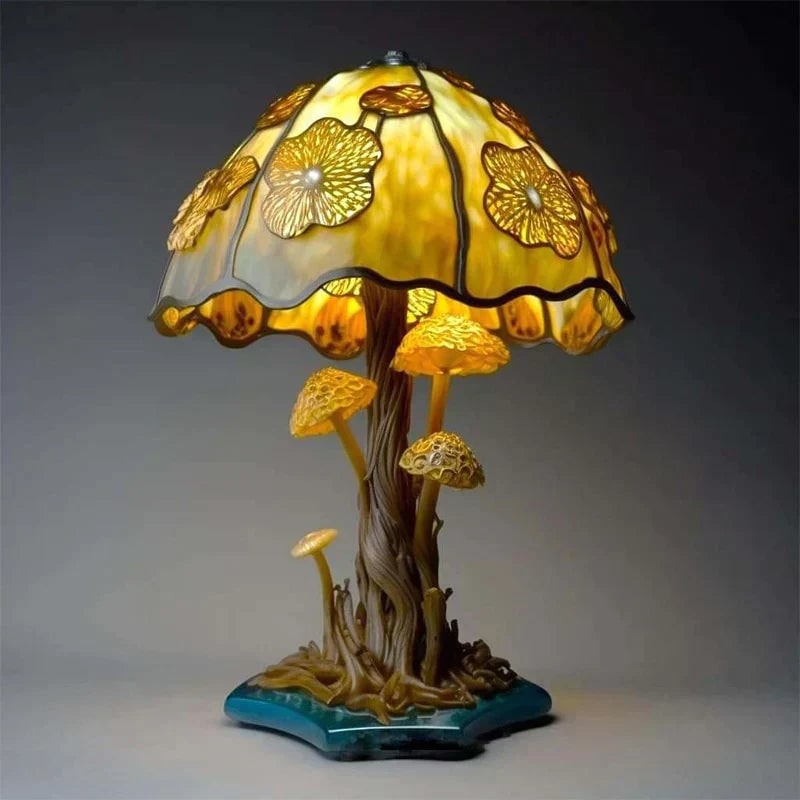 Stained Glass Effect Table Lamp with Warm LED Mood Lighting and Decorative Sculpted Base - Image 5