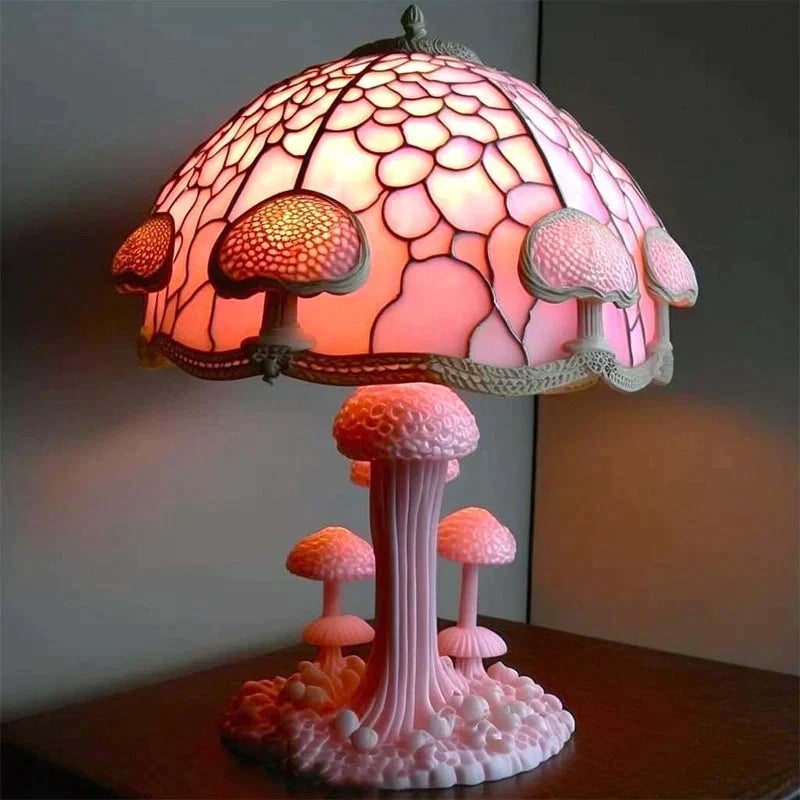 Stained Glass Effect Table Lamp with Warm LED Mood Lighting and Decorative Sculpted Base - Image 6