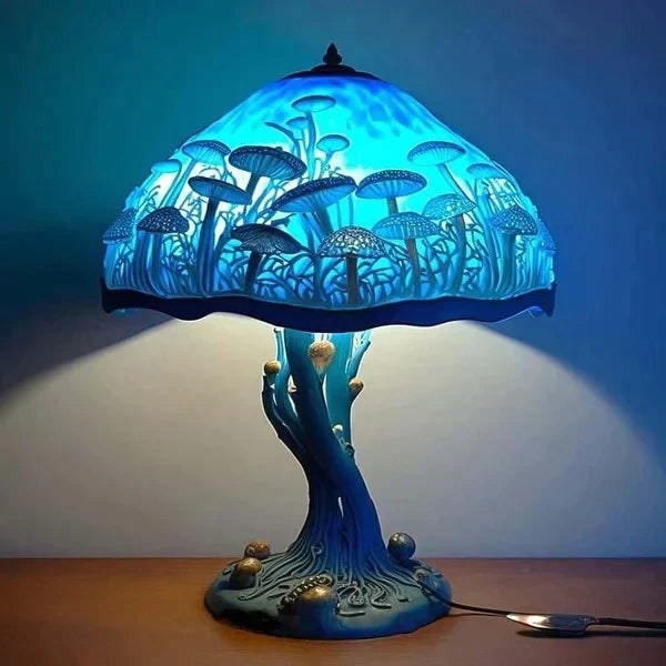 Stained Glass Effect Table Lamp with Warm LED Mood Lighting and Decorative Sculpted Base - Image 8