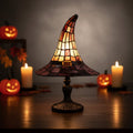 Stained Glass Witch Hat Table Lamp with Bronze Base and Vintage Art Shade - Image 2
