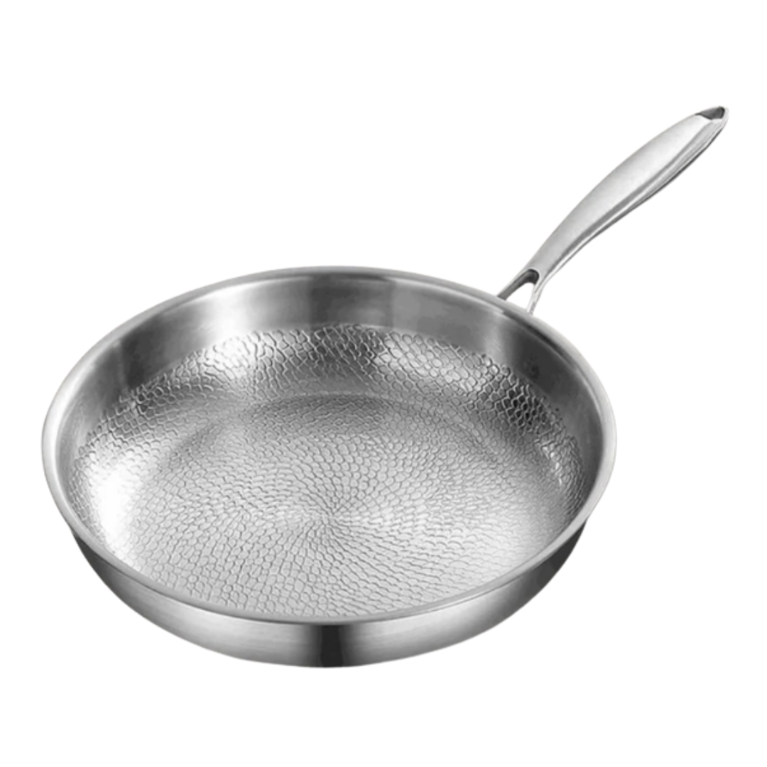 Stainless Steel Induction Frying Pan with Hammered Interior and Riveted Handle - Image 2