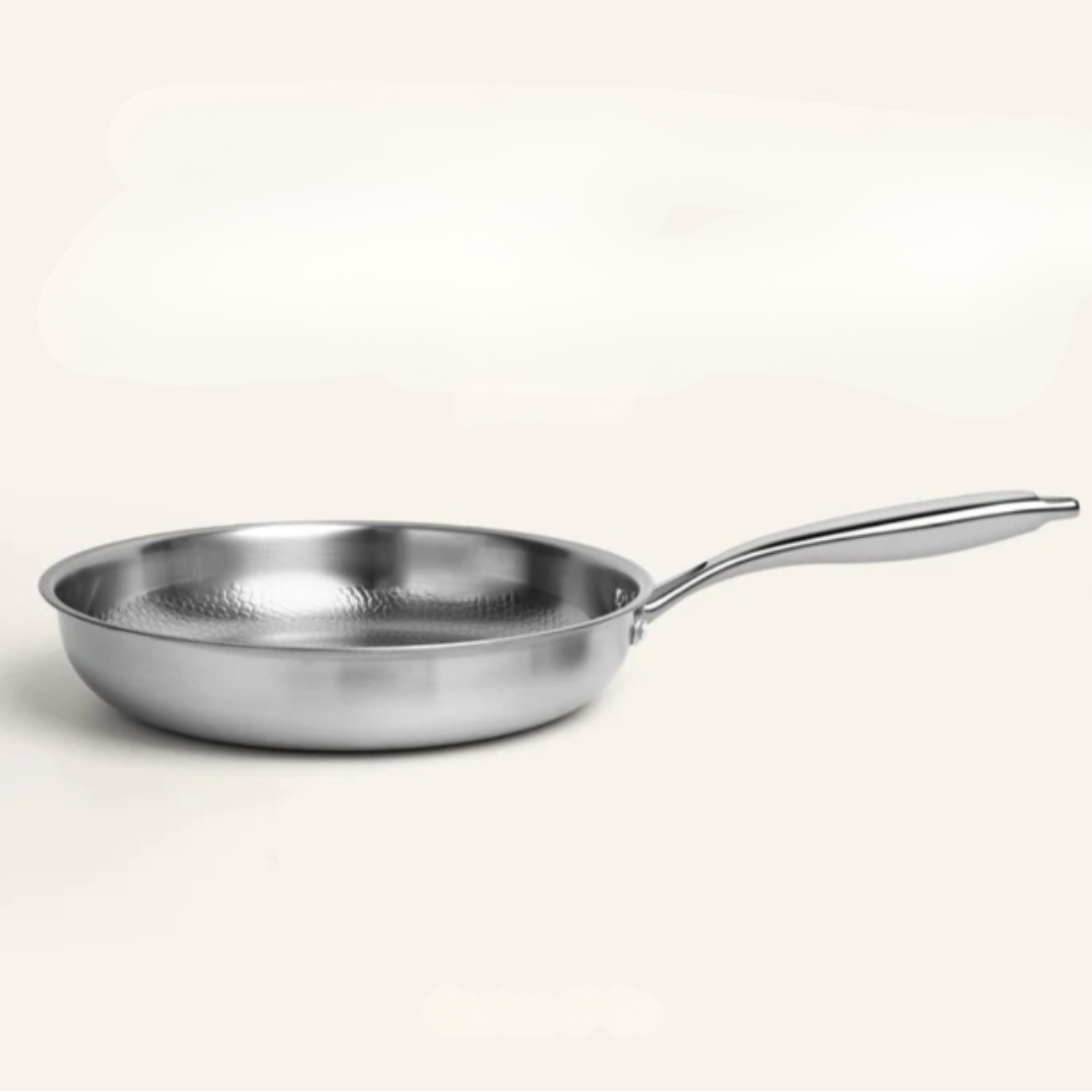 Stainless Steel Induction Frying Pan with Hammered Interior and Riveted Handle - Image 3