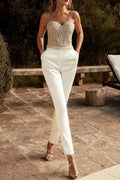 Stella | Tuta Donna Bustier Decorato Bianco