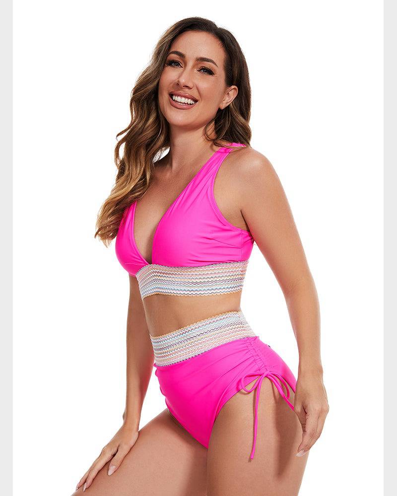 Ensemble de maillot de bain bikini taille haute pour femme avec contrôle du ventre