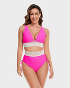Ensemble de maillot de bain bikini taille haute pour femme avec contrôle du ventre