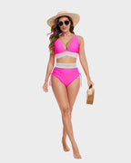 Ensemble de maillot de bain bikini taille haute pour femme avec contrôle du ventre
