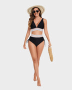 Ensemble de maillot de bain bikini taille haute pour femme avec contrôle du ventre