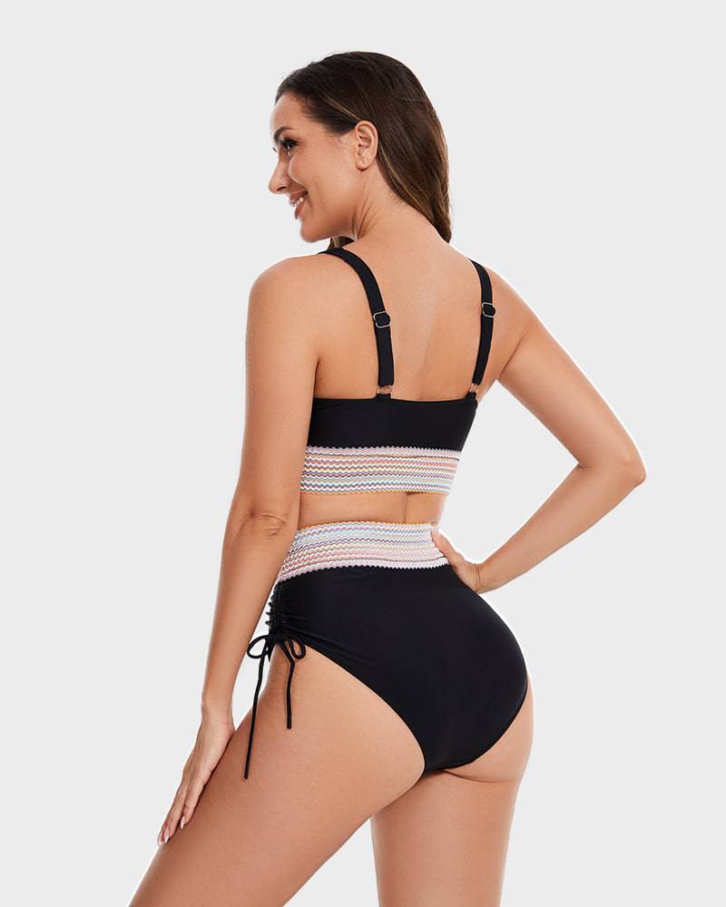 Ensemble de maillot de bain bikini taille haute pour femme avec contrôle du ventre