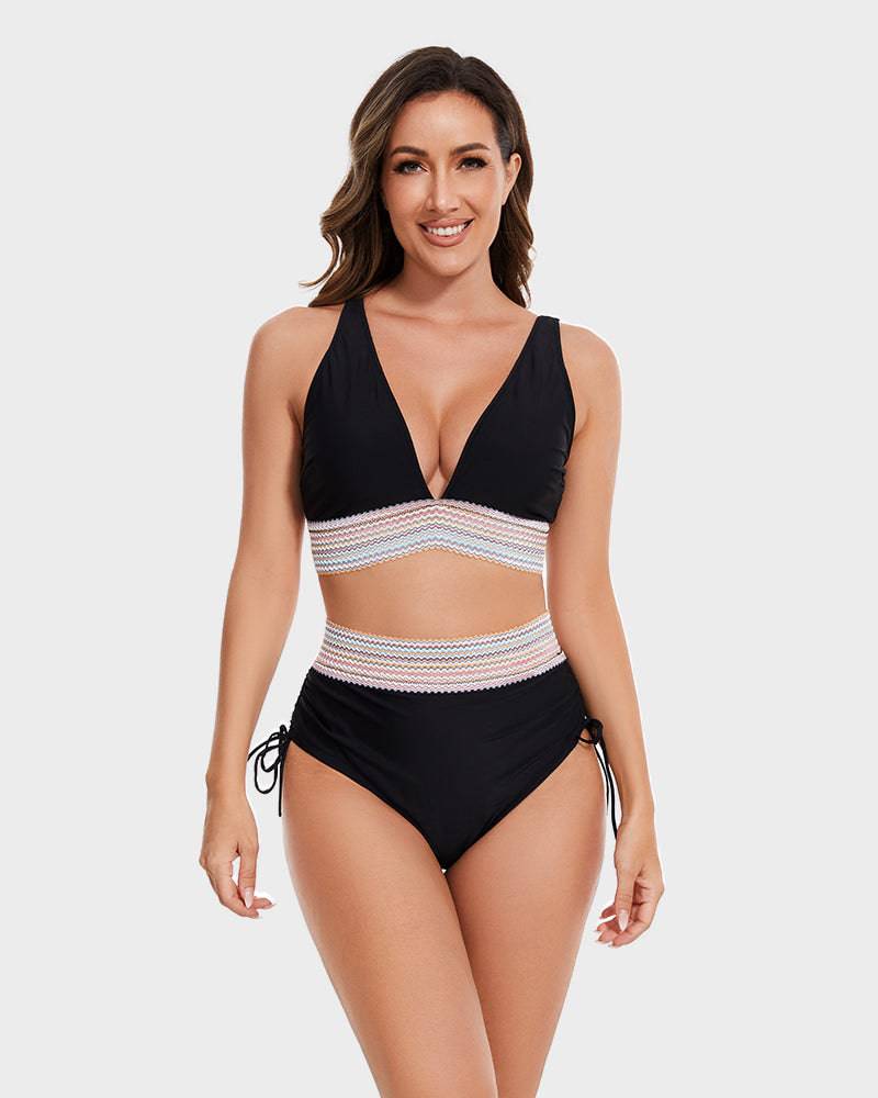 Ensemble de maillot de bain bikini taille haute pour femme avec contrôle du ventre