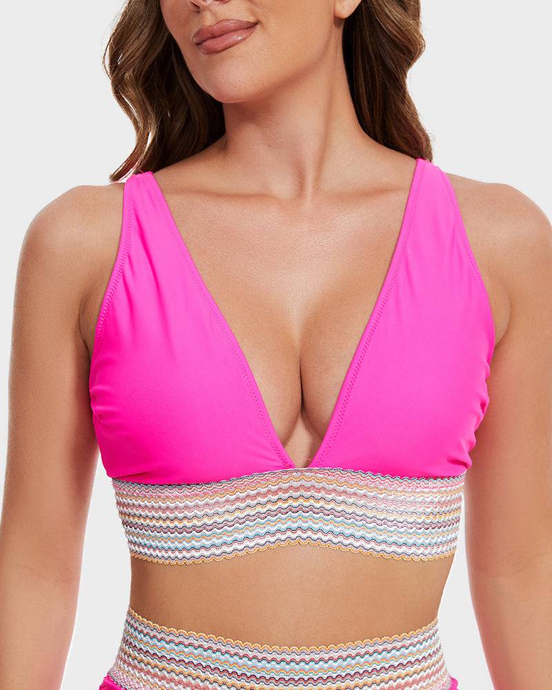 Ensemble de maillot de bain bikini taille haute pour femme avec contrôle du ventre