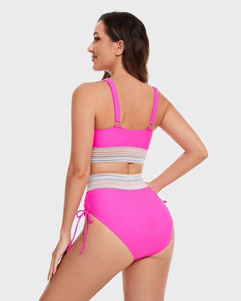 Ensemble de maillot de bain bikini taille haute pour femme avec contrôle du ventre