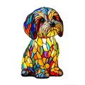 Table Lamp Dog Stained Glass with Mosaic Resin and Illuminated Night Light Design - Image 1