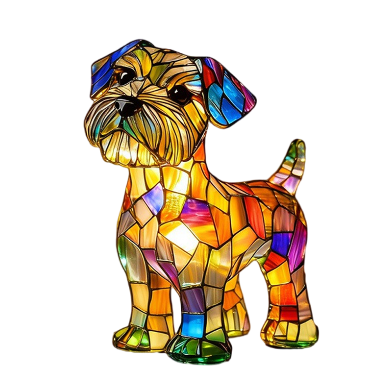 Table Lamp Dog Stained Glass with Mosaic Resin and Illuminated Night Light Design - Image 3