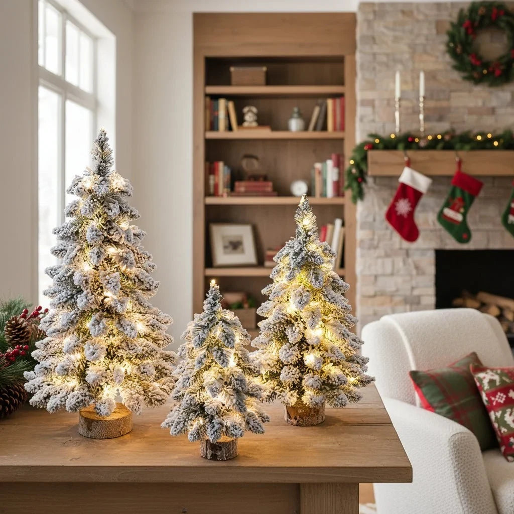 Tabletop Christmas Tree with LED Lights Faux Pine and Snowy Flocked Finish - Image 3