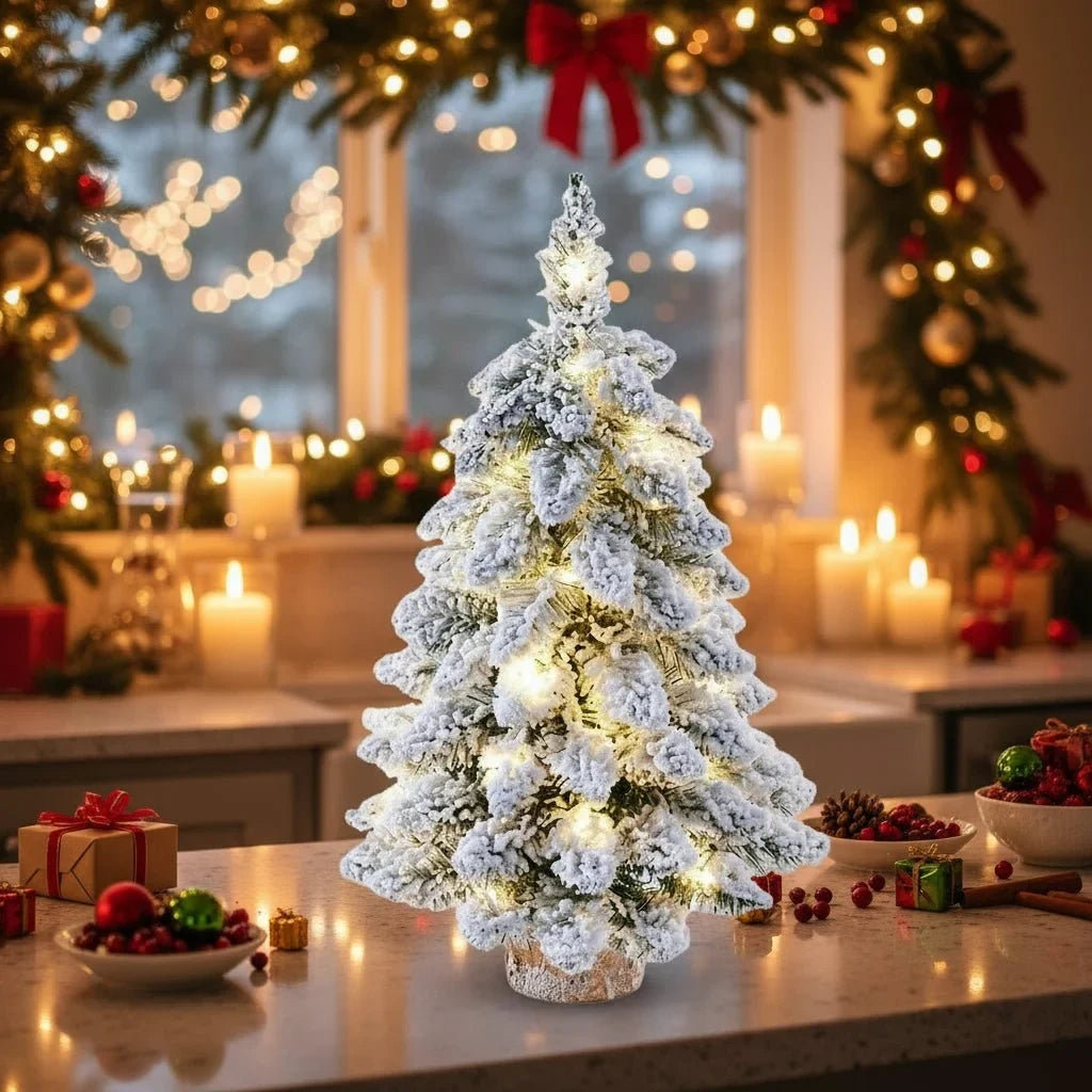 Tabletop Christmas Tree with LED Lights Faux Pine and Snowy Flocked Finish - Image 4