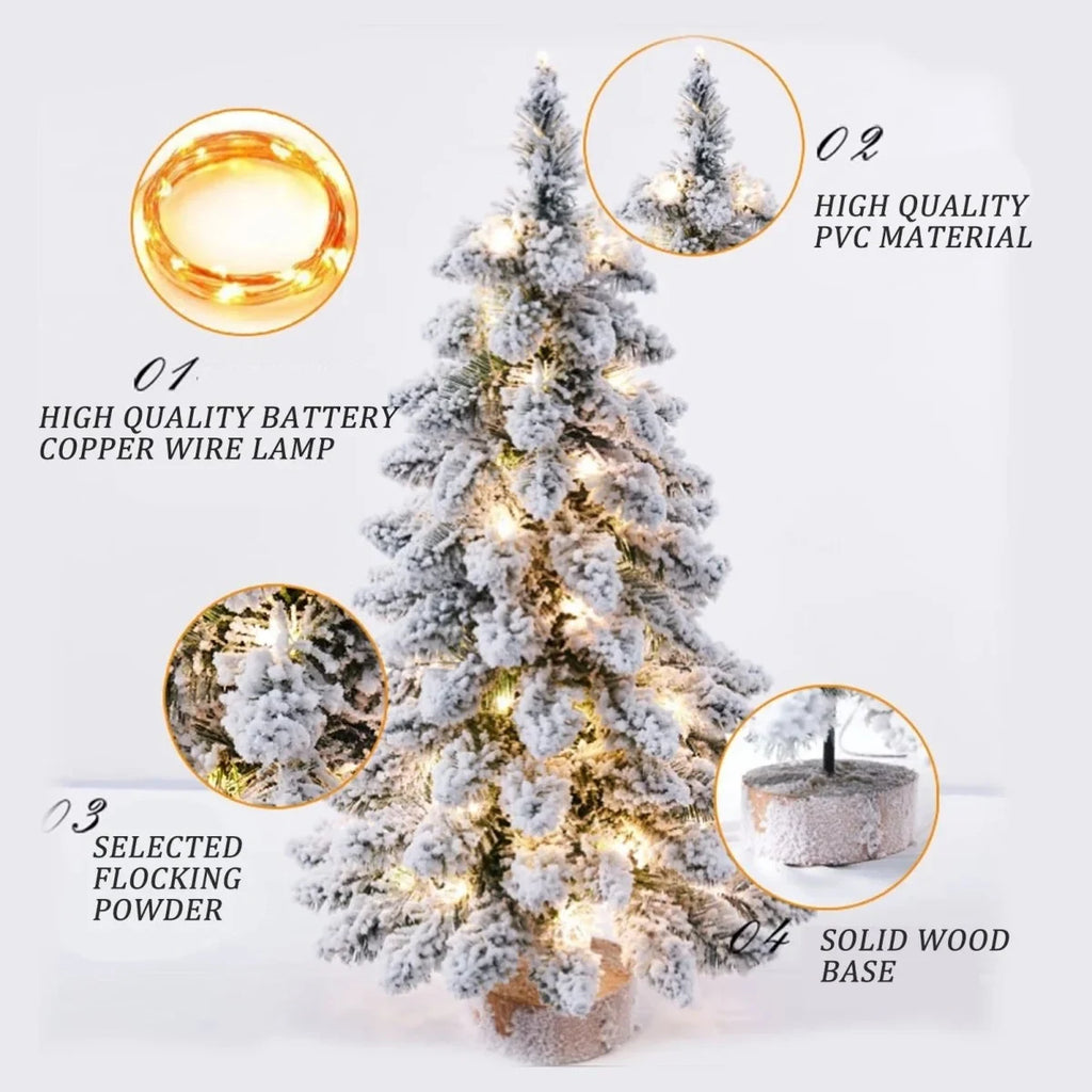 Tabletop Christmas Tree with LED Lights Faux Pine and Snowy Flocked Finish - Image 7