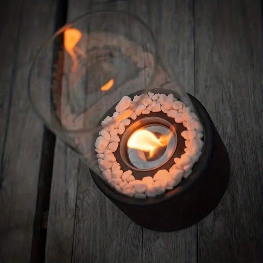 Tabletop Fire Pit Smokeless Portable with Glass Cylinder and Decorative Stones - Image 10