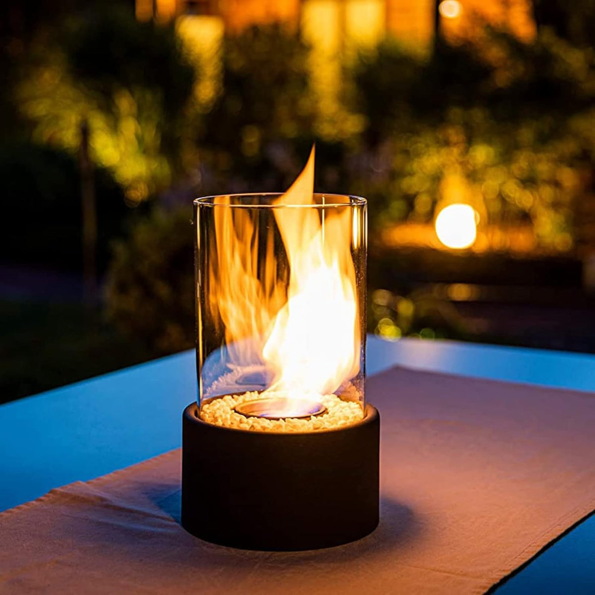 Tabletop Fire Pit Smokeless Portable with Glass Cylinder and Decorative Stones - Image 11