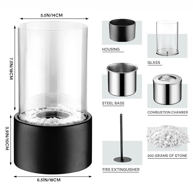 Tabletop Fire Pit Smokeless Portable with Glass Cylinder and Decorative Stones - Image 13