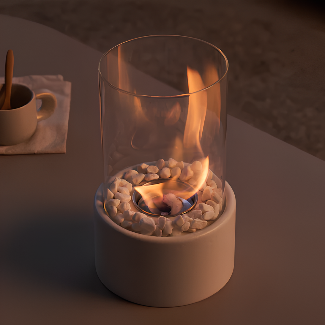 Tabletop Fire Pit Smokeless Portable with Glass Cylinder and Decorative Stones - Image 2