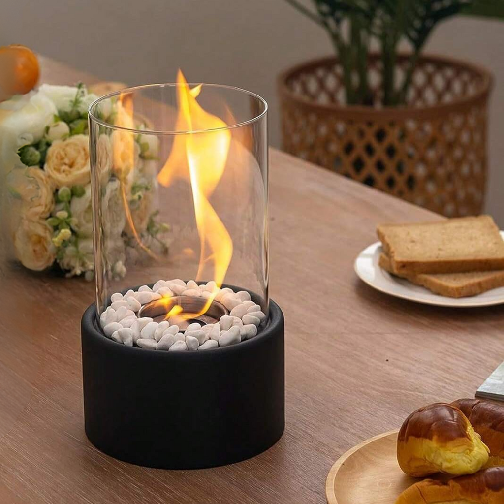 Tabletop Fire Pit Smokeless Portable with Glass Cylinder and Decorative Stones - Image 8