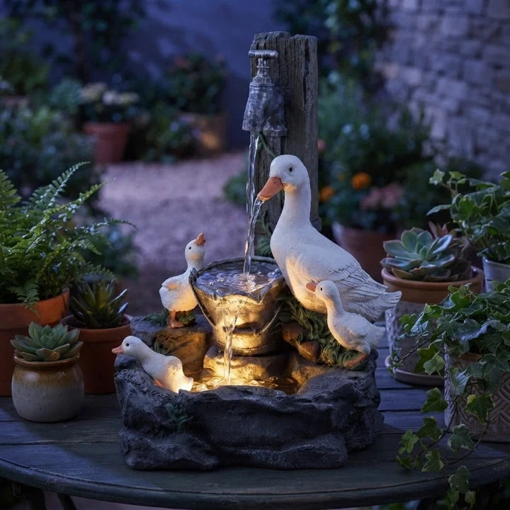 Tabletop Water Fountain with Solar Power and Hand-Painted Animal Figures LED Lighting - Image 4