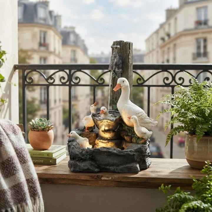 Tabletop Water Fountain with Solar Power and Hand-Painted Animal Figures LED Lighting - Image 7
