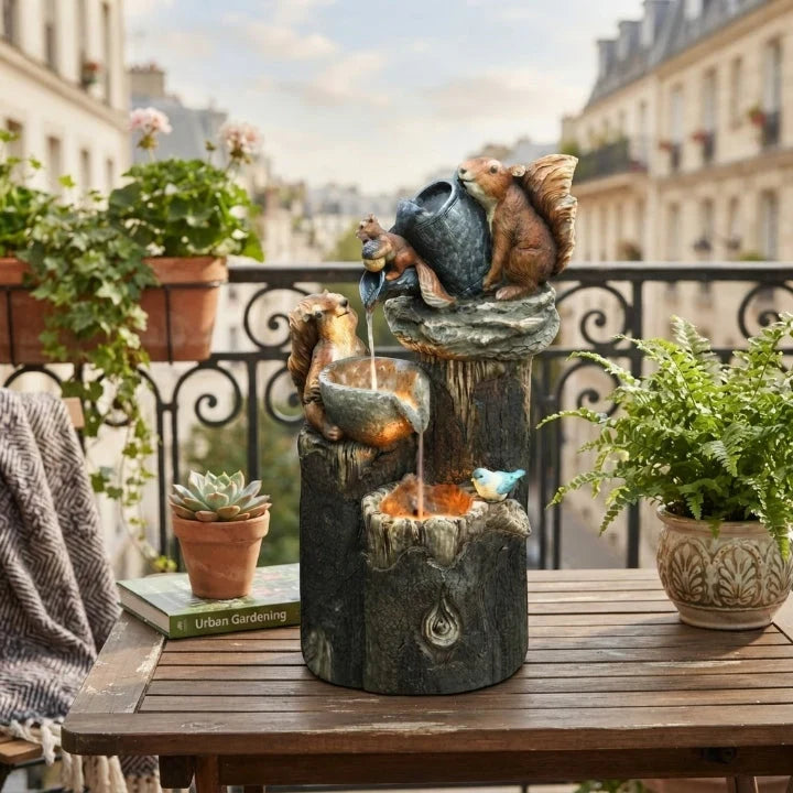 Tabletop Water Fountain with Solar Power and Hand-Painted Animal Figures LED Lighting - Image 8