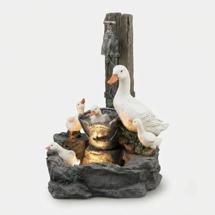 Tabletop Water Fountain with Solar Power and Hand-Painted Animal Figures LED Lighting - Image 9