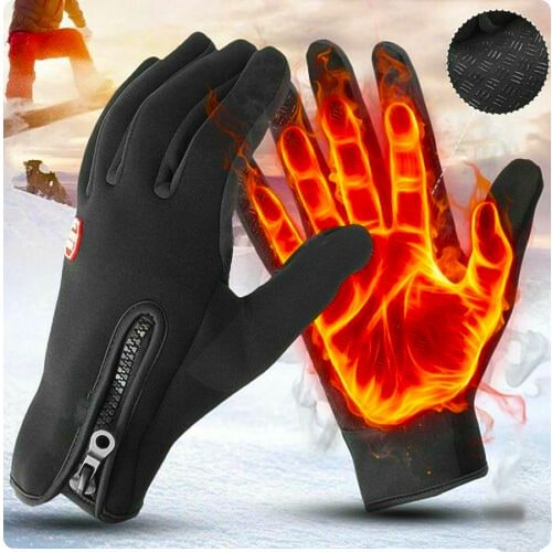 Thermal Ladies Winter Snow Ski Cycling Gloves with Zipper and Touchscreen Fingertips - Image 1