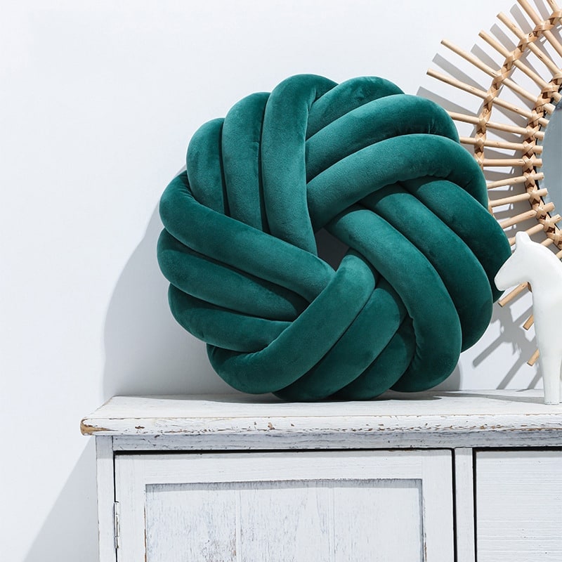 Throw Pillow with Knotted Ball Design Soft Plush Velvet Decorative Cushion - Image 10