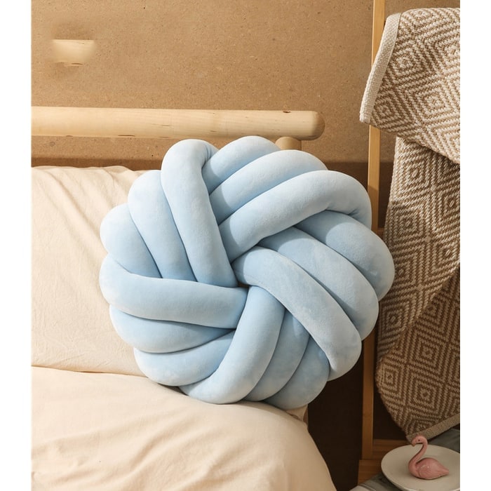 Throw Pillow with Knotted Ball Design Soft Plush Velvet Decorative Cushion - Image 12