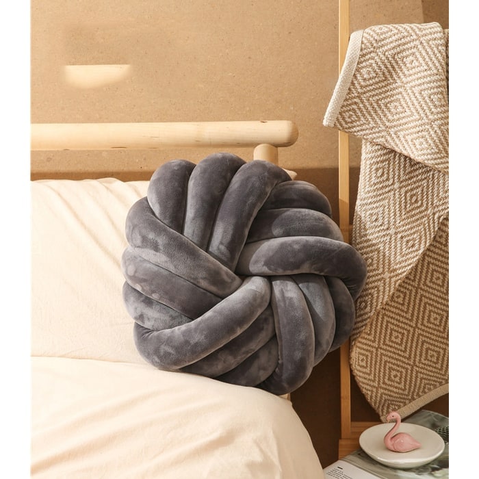 Throw Pillow with Knotted Ball Design Soft Plush Velvet Decorative Cushion - Image 3