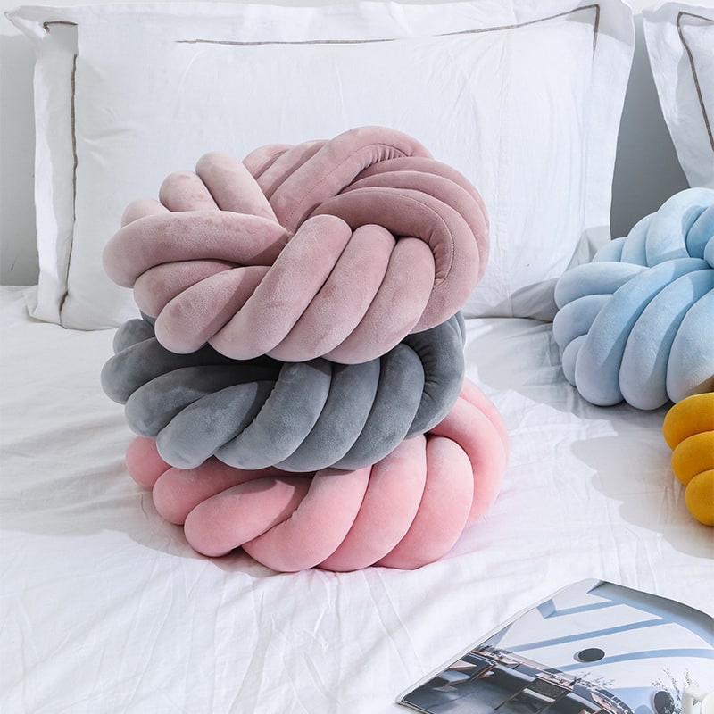 Throw Pillow with Knotted Ball Design Soft Plush Velvet Decorative Cushion - Image 6