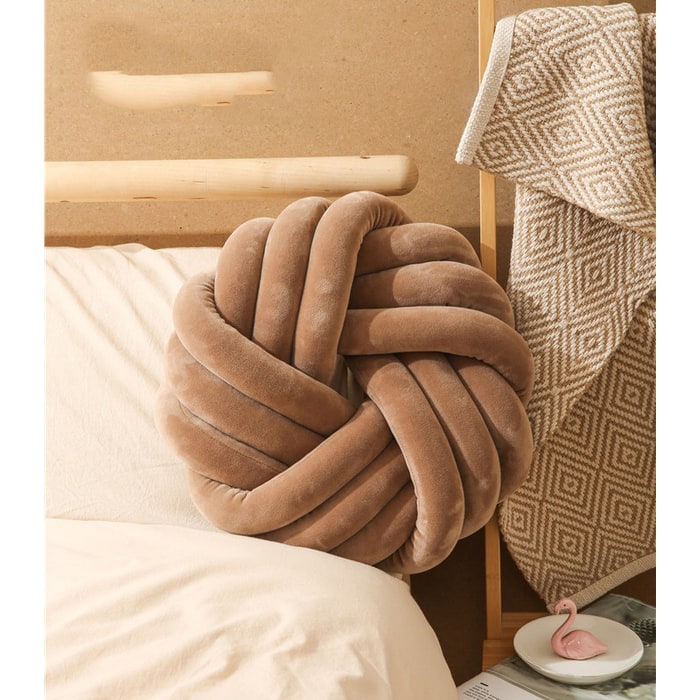 Throw Pillow with Knotted Ball Design Soft Plush Velvet Decorative Cushion - Image 7