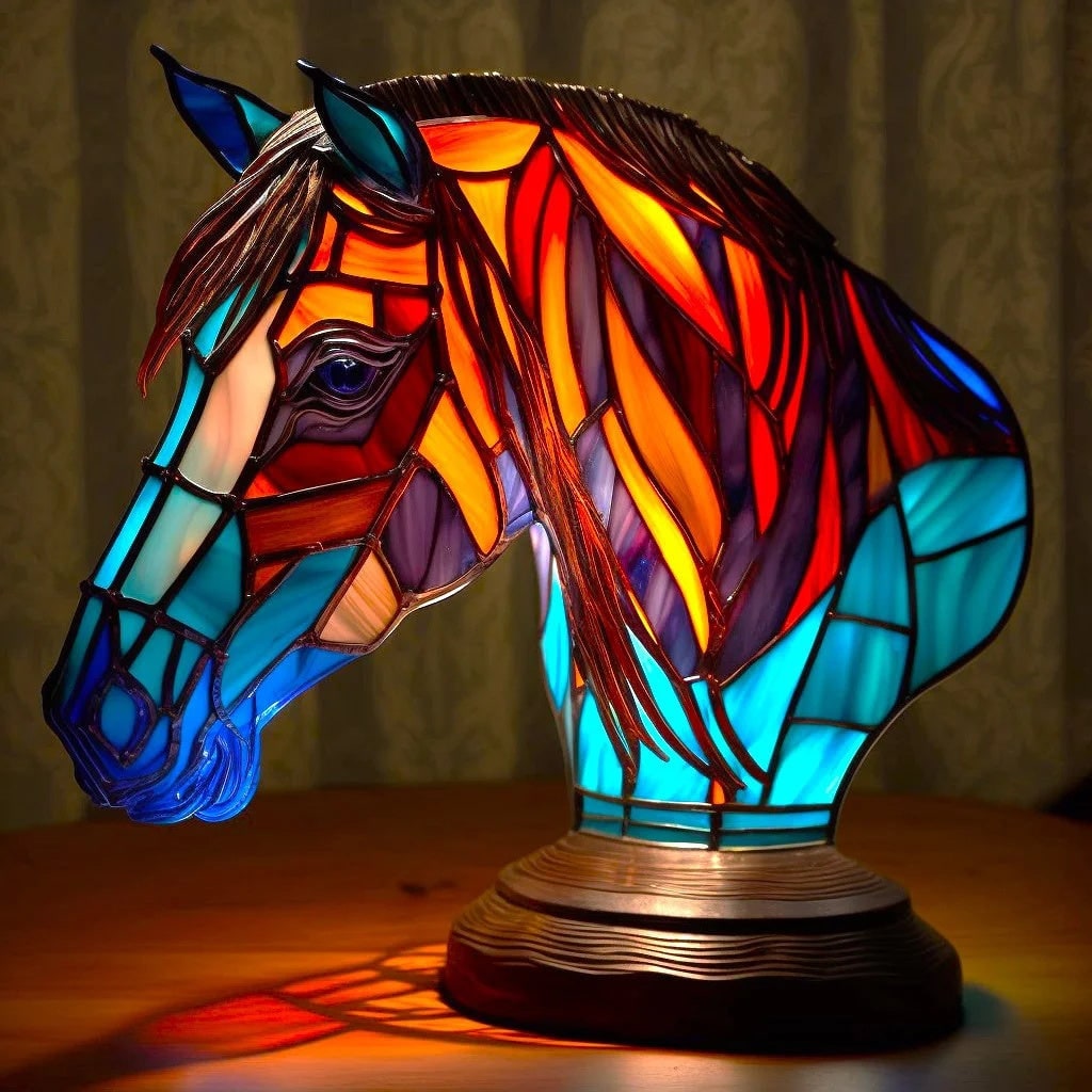 Tiffany Style Stained Glass Table Lamp with Mosaic Animal Silhouette - Image 10