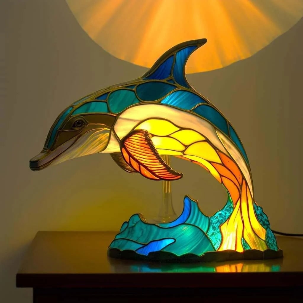 Tiffany Style Stained Glass Table Lamp with Mosaic Animal Silhouette - Image 11