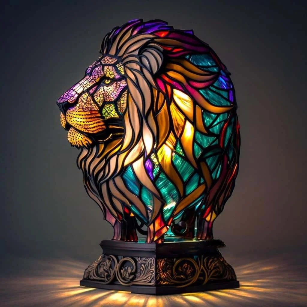 Tiffany Style Stained Glass Table Lamp with Mosaic Animal Silhouette - Image 12