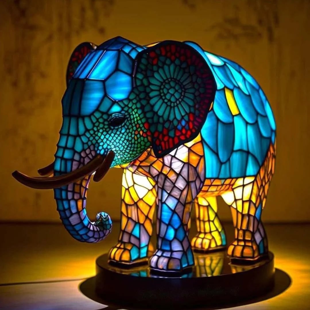 Tiffany Style Stained Glass Table Lamp with Mosaic Animal Silhouette - Image 13