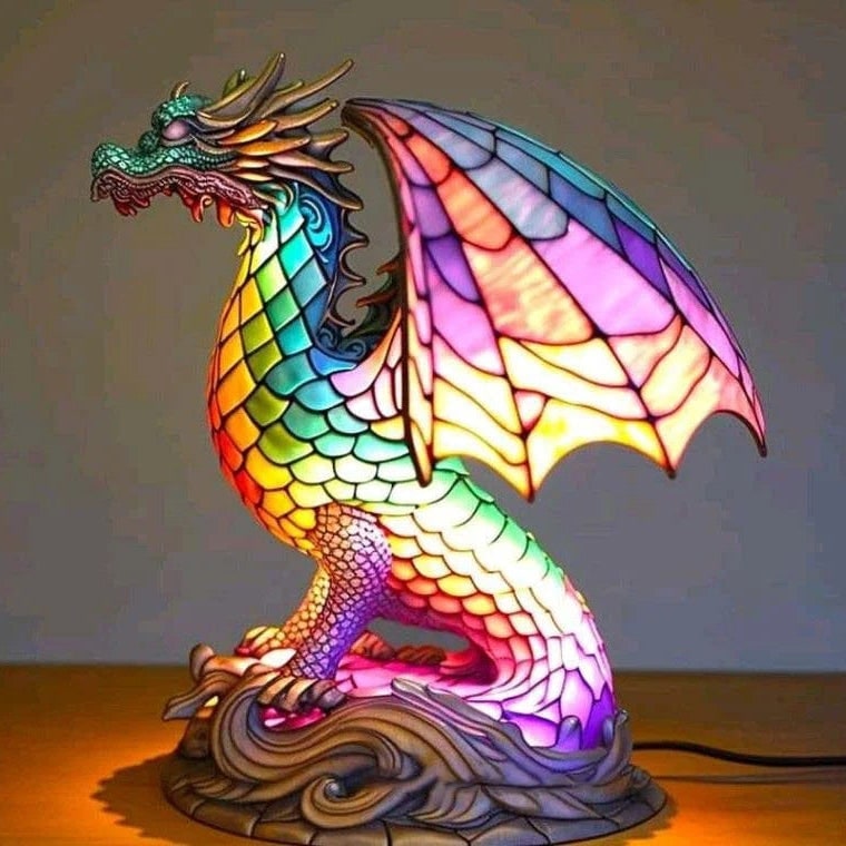 Tiffany Style Stained Glass Table Lamp with Mosaic Animal Silhouette - Image 14