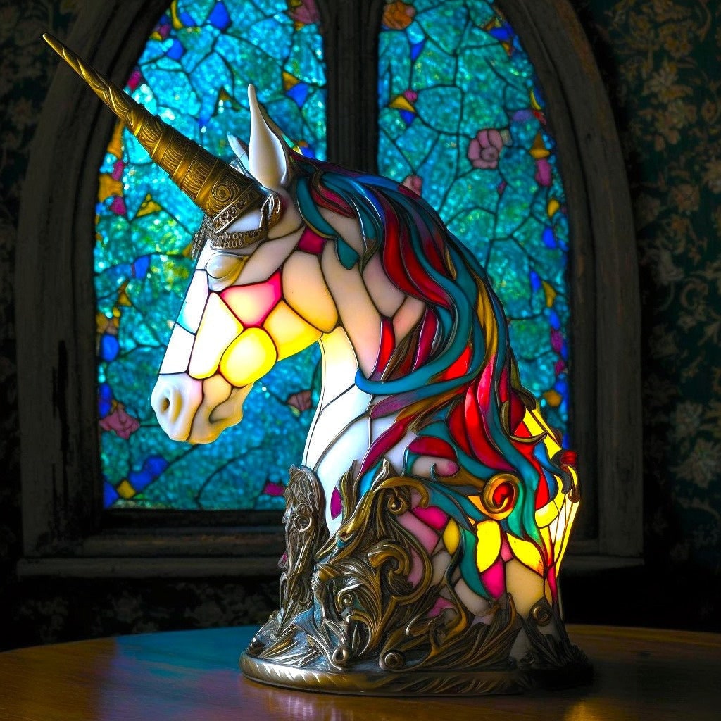 Tiffany Style Stained Glass Table Lamp with Mosaic Animal Silhouette - Image 15