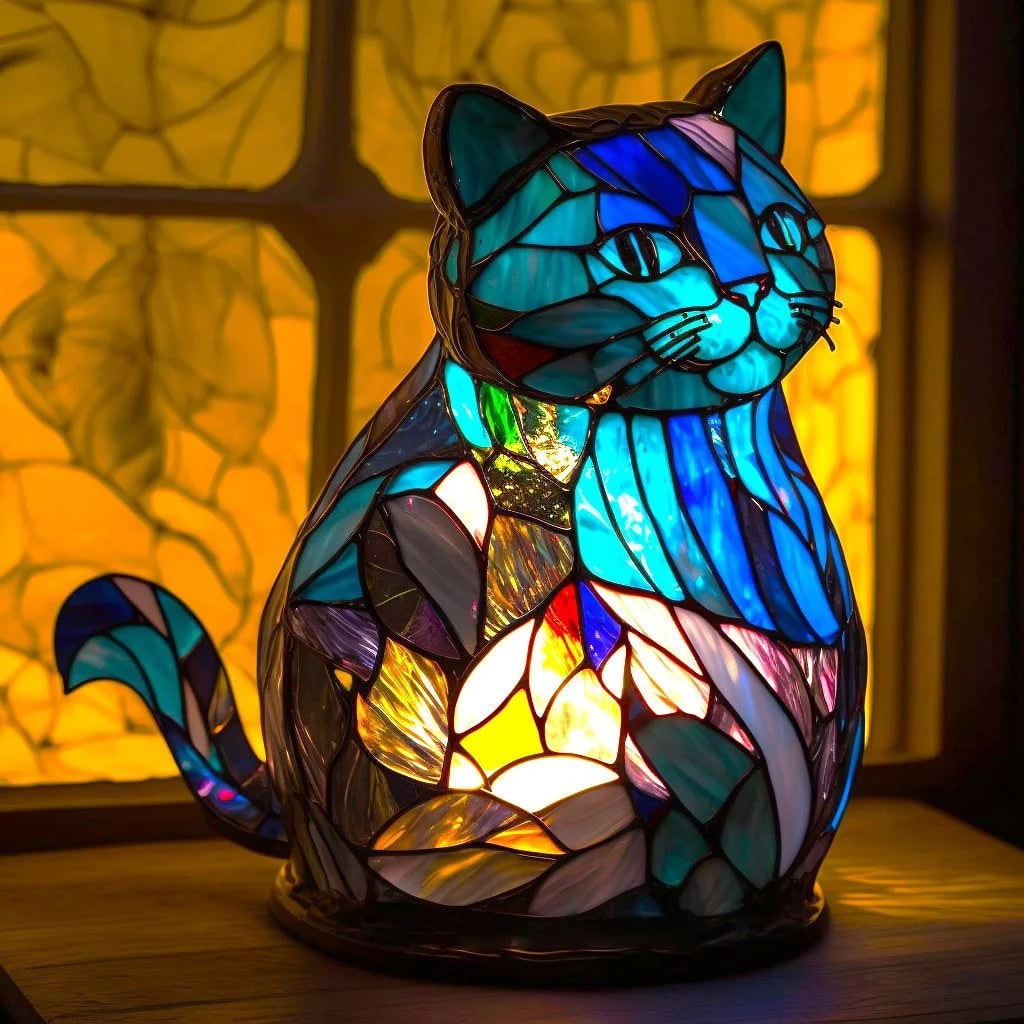 Tiffany Style Stained Glass Table Lamp with Mosaic Animal Silhouette - Image 16