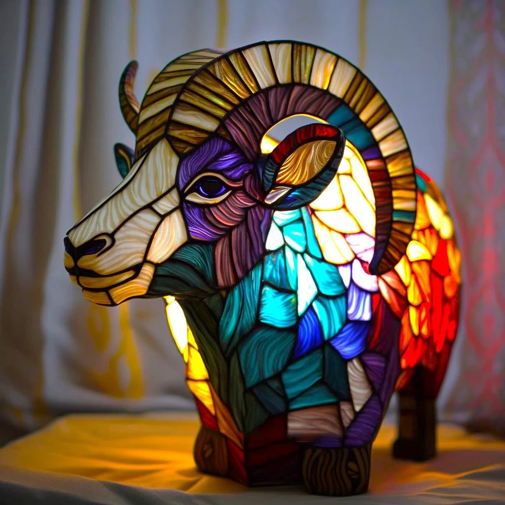 Tiffany Style Stained Glass Table Lamp with Mosaic Animal Silhouette - Image 17