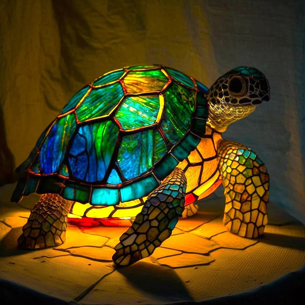 Tiffany Style Stained Glass Table Lamp with Mosaic Animal Silhouette - Image 18