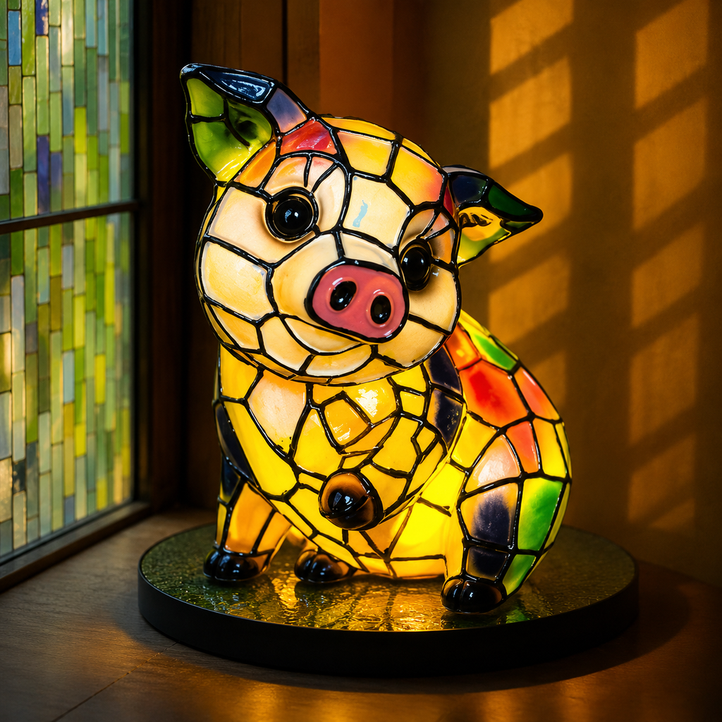 Tiffany Style Stained Glass Table Lamp with Mosaic Animal Silhouette - Image 19