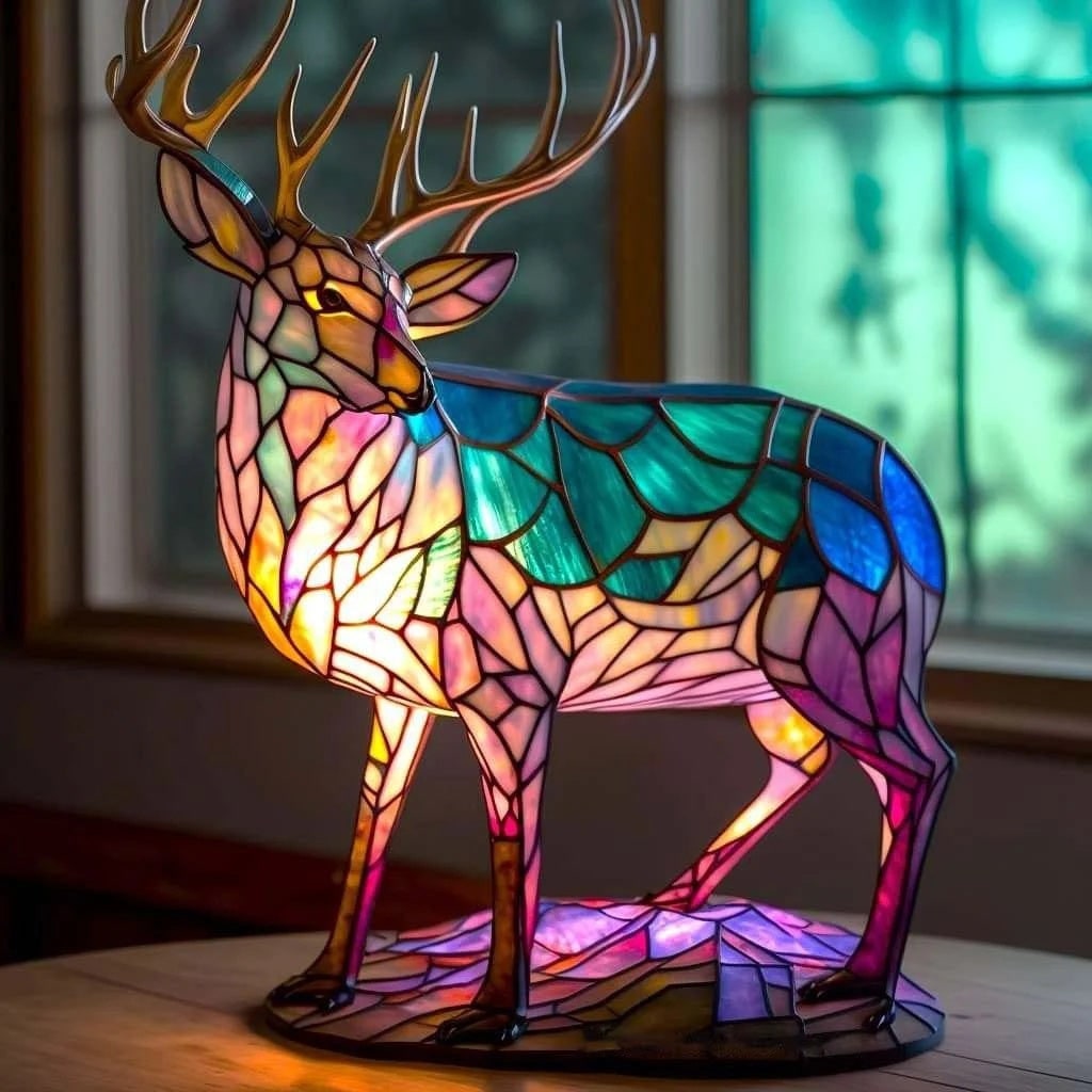 Tiffany Style Stained Glass Table Lamp with Mosaic Animal Silhouette - Image 2